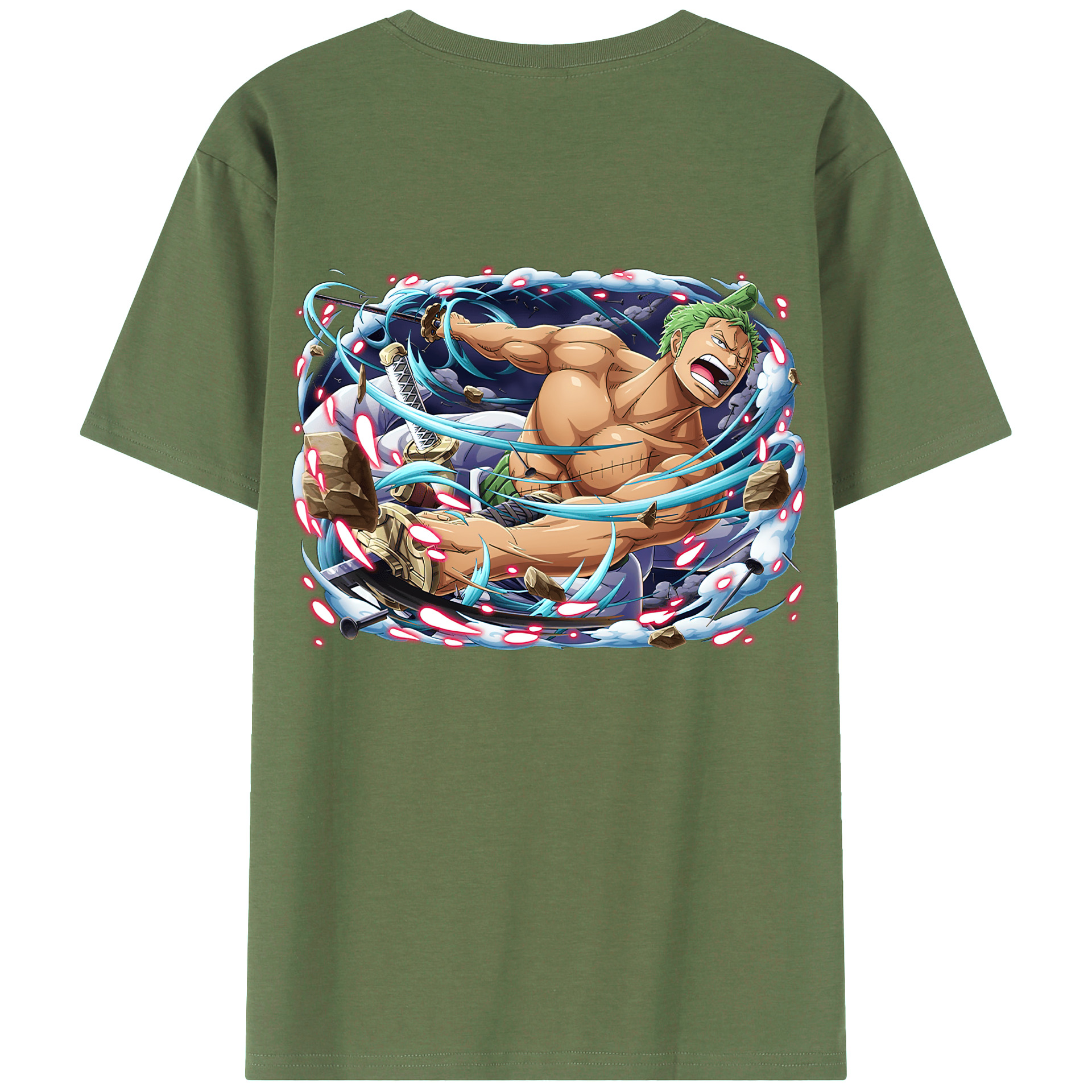 ワンピース ロロノア・ゾロ ONE PIECE Roronoa Zoro 綿100％ メンズ半袖Tシャツ（バックプリント） 通気性